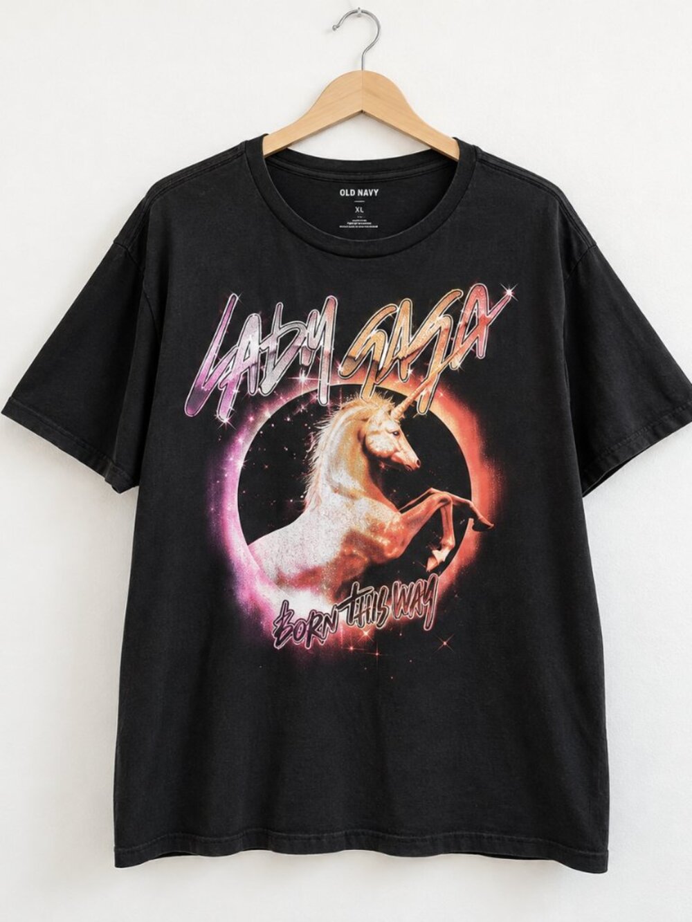 Lady Gaga Born This Way Unicorn Graphic Tee Men’s XL Black  Copy